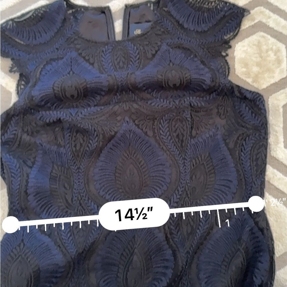 Shoshanna Midnight Floral Lace Flounce Midi Dress in Navy 8 - Picture 10 of 12
